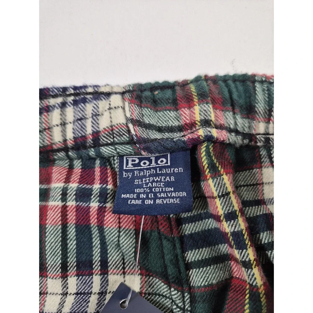 Polo Ralph Lauren Pajama Pants Mens L Green Plaid Flannel Sleepwear Drawstring